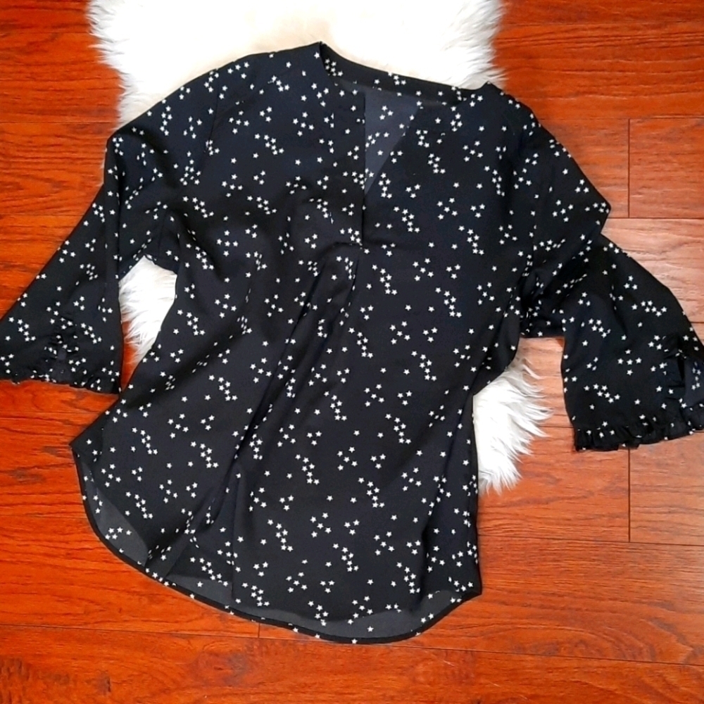 Black Bell Sleeve Vneck Blouse